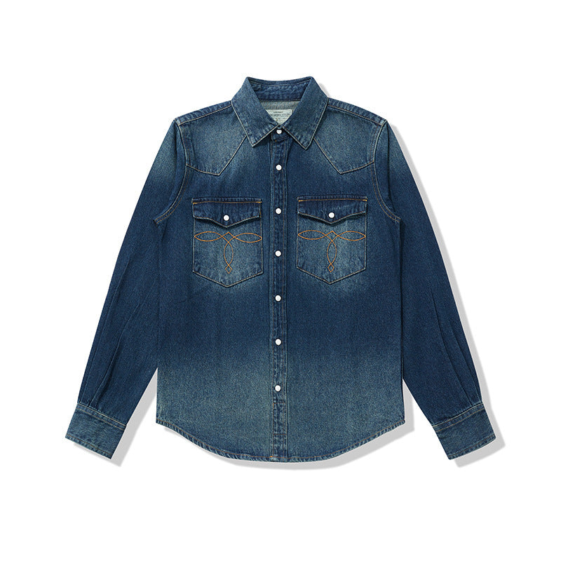 Chemise en Denim Lavé Fleuri – Style Classique et Bohème