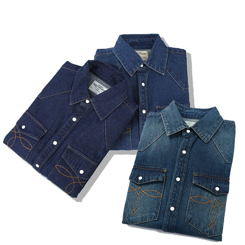 Chemise en Denim Lavé Fleuri – Style Classique et Bohème