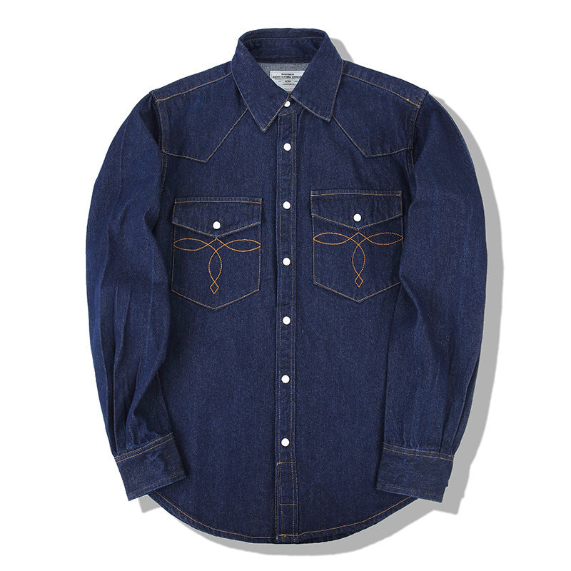 Chemise en Denim Lavé Fleuri – Style Classique et Bohème