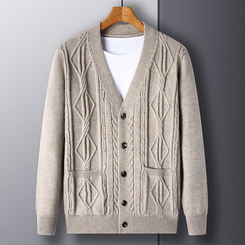 Cardigan Tricoté à Motifs Losanges – Style Décontracté et Élégant