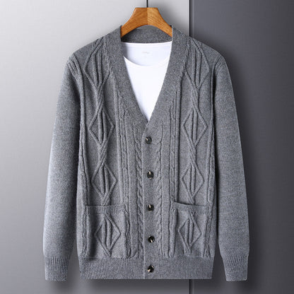 Cardigan Tricoté à Motifs Losanges – Style Décontracté et Élégant