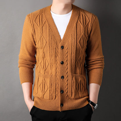 Cardigan Tricoté à Motifs Losanges – Style Décontracté et Élégant