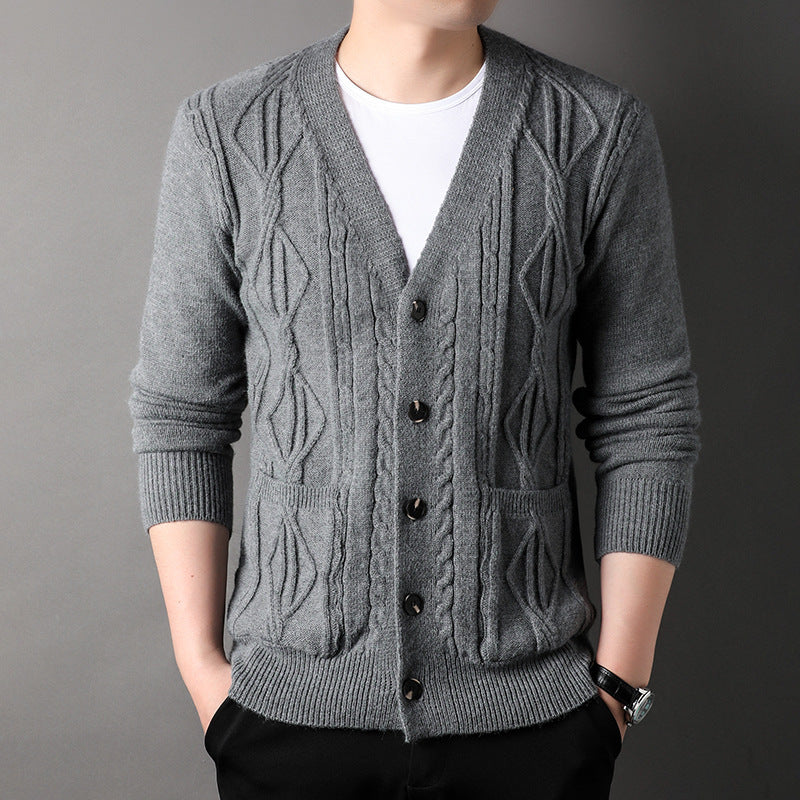 Cardigan Tricoté à Motifs Losanges – Style Décontracté et Élégant