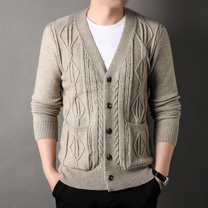 Cardigan Tricoté à Motifs Losanges – Style Décontracté et Élégant